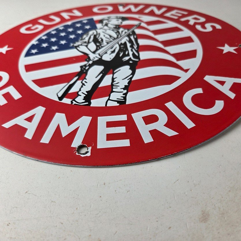 Vintage Sign - America Flag Gun Owners Gas Pump Porcelain Sign - Image 10