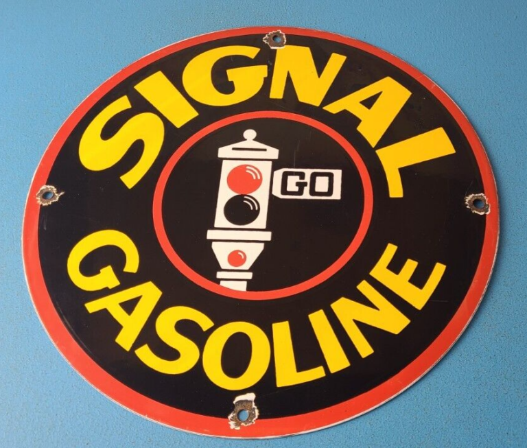 Vintage Signal Gasoline Sign Gas Motor Oil Pump Plate Porcelain Sign 306059917904