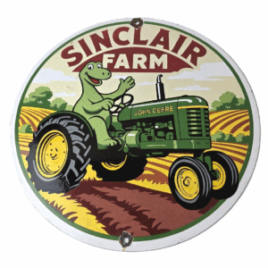 Vintage Sinclair Farm Sign - John Deere Tractor Barn Gas Pump Porcelain Sign