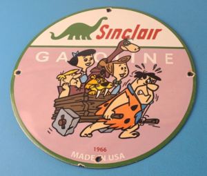 Vintage Sinclair Gas Porcelain Sign Flintstones Gasoline Service Pump Sign 305903606814