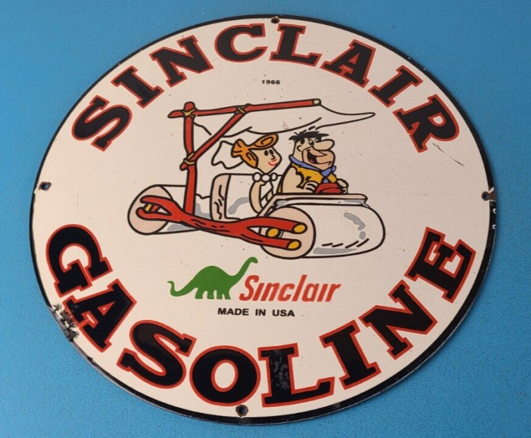 Vintage Sinclair Gas Porcelain Sign Flintstones Man Cave Gasoline Pump Sign 306071113834