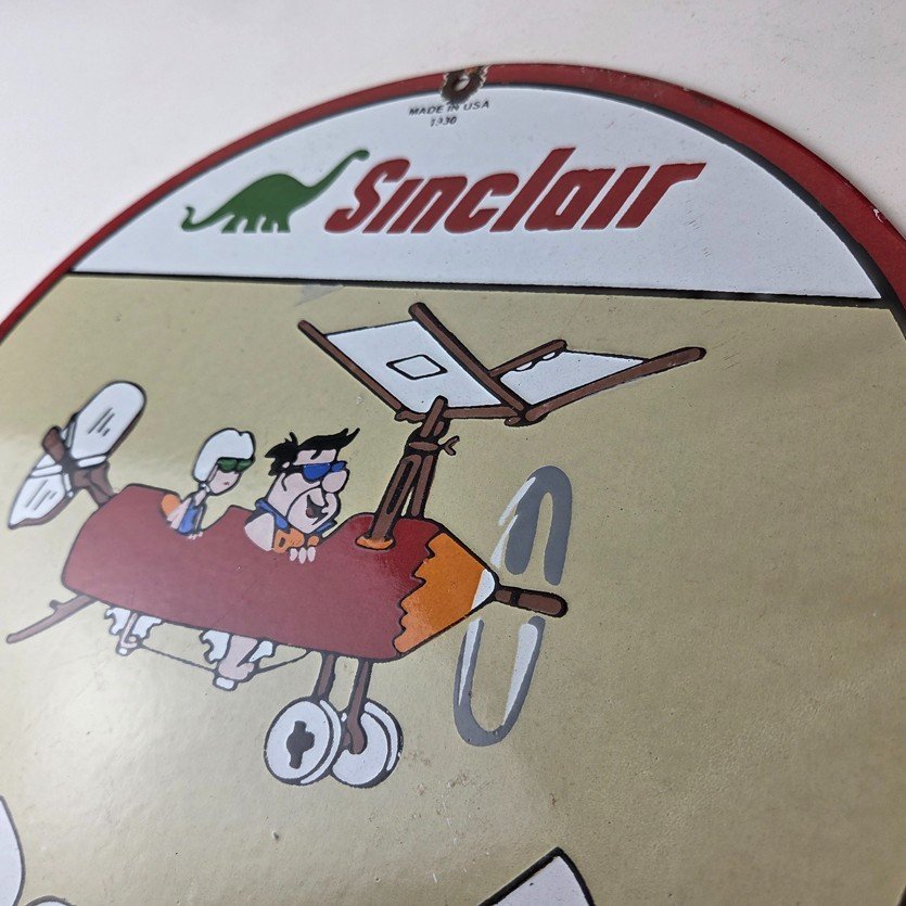 Vintage Sinclair Gasoline Sign - Flintstones Aircraft Gas Pump Porcelain Sign - Image 12