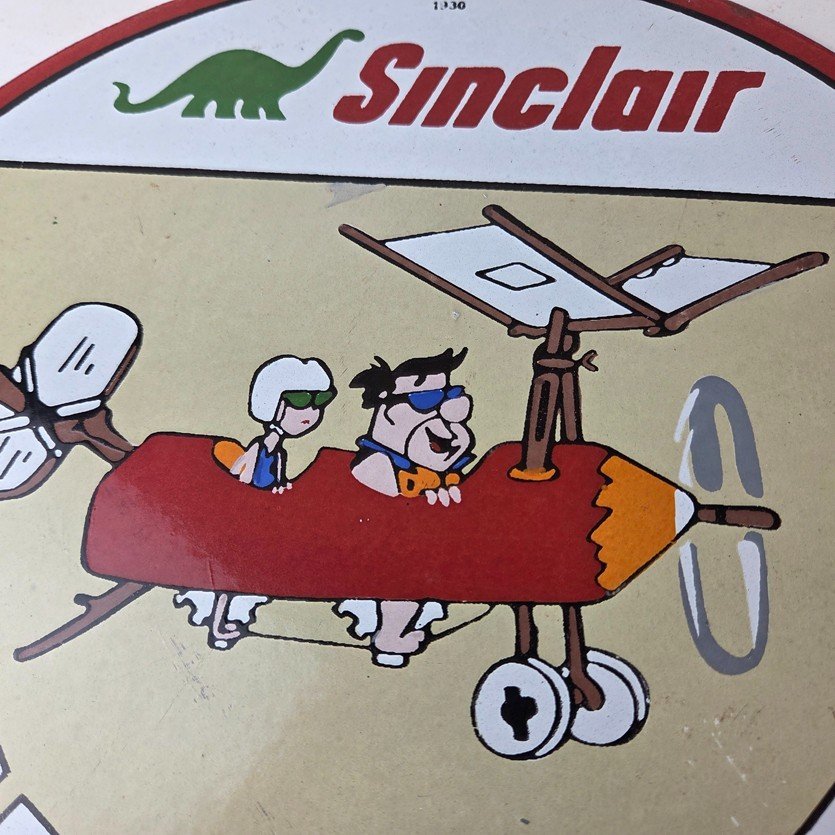 Vintage Sinclair Gasoline Sign - Flintstones Aircraft Gas Pump Porcelain Sign - Image 3