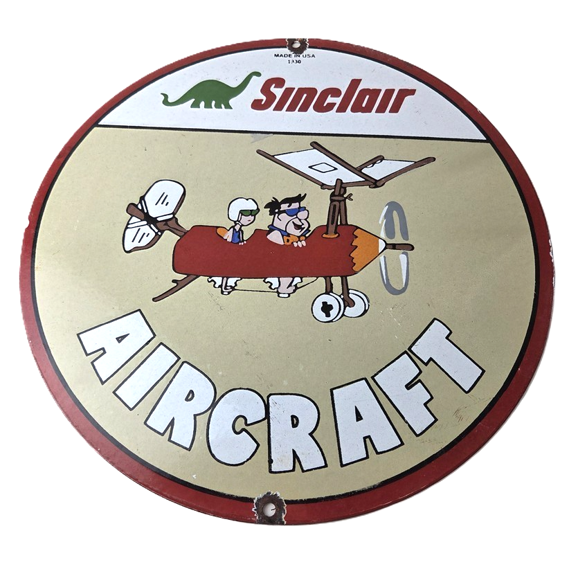 Vintage Sinclair Gasoline Sign - Flintstones Aircraft Gas Pump Porcelain Sign
