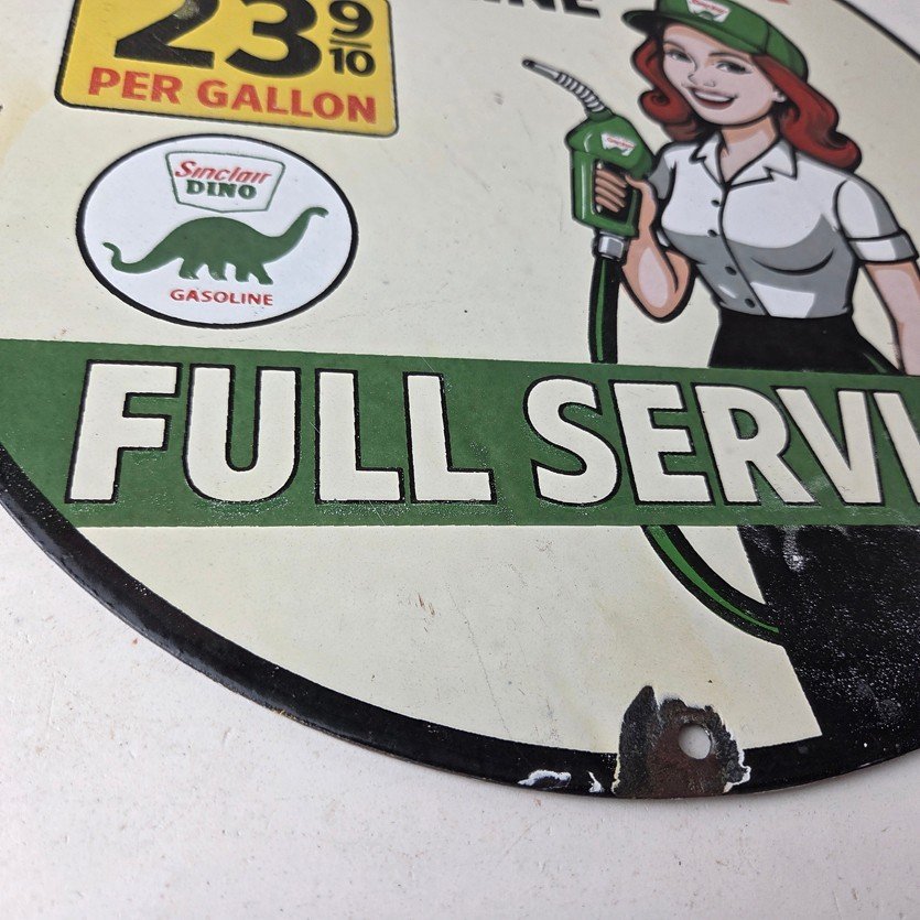 Vintage Sinclair Gasoline Sign - Full Service Gas Oil Pump Porcelain Sign - Image 11