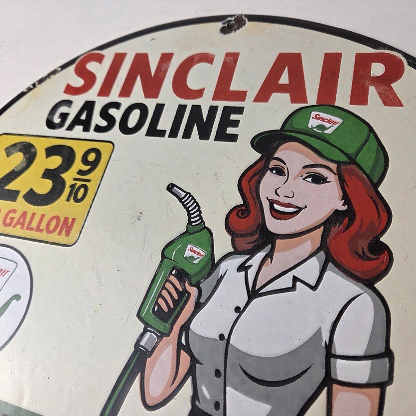 Vintage Sinclair Gasoline Sign - Full Service Gas Oil Pump Porcelain Sign - Image 12