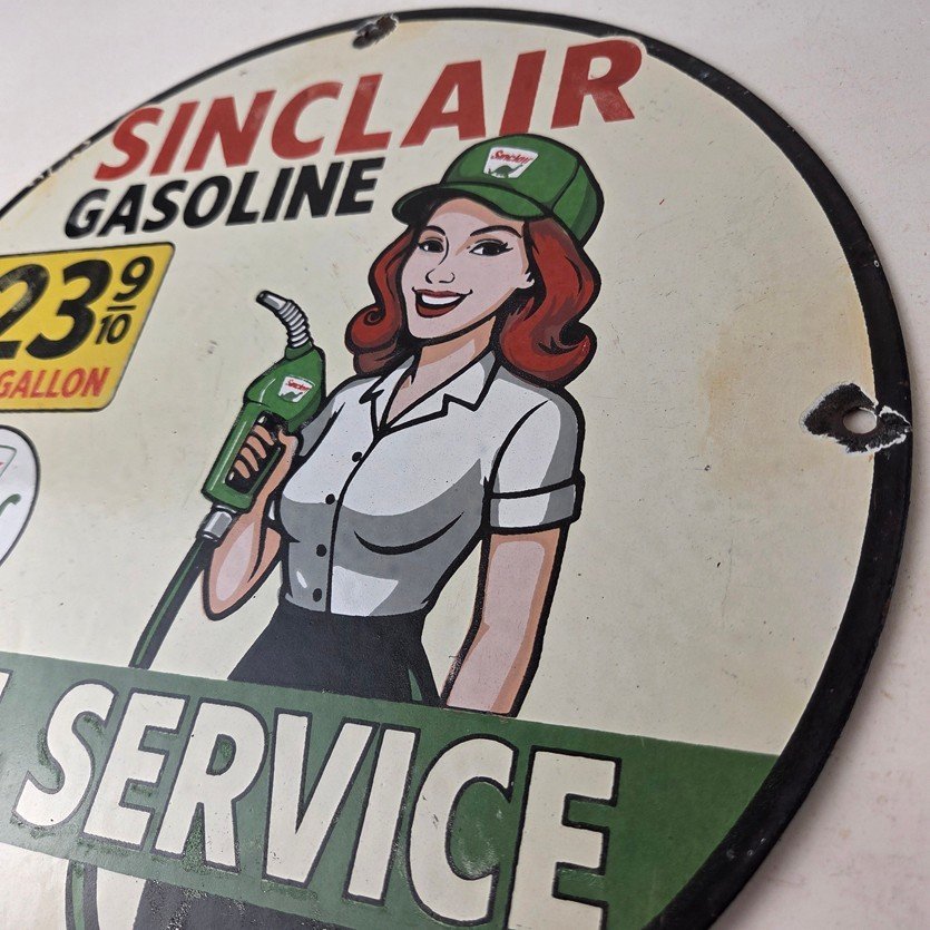 Vintage Sinclair Gasoline Sign - Full Service Gas Oil Pump Porcelain Sign - Image 13