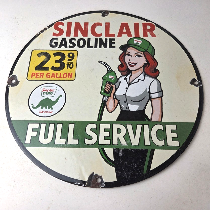 Vintage Sinclair Gasoline Sign - Full Service Gas Oil Pump Porcelain Sign - Image 15