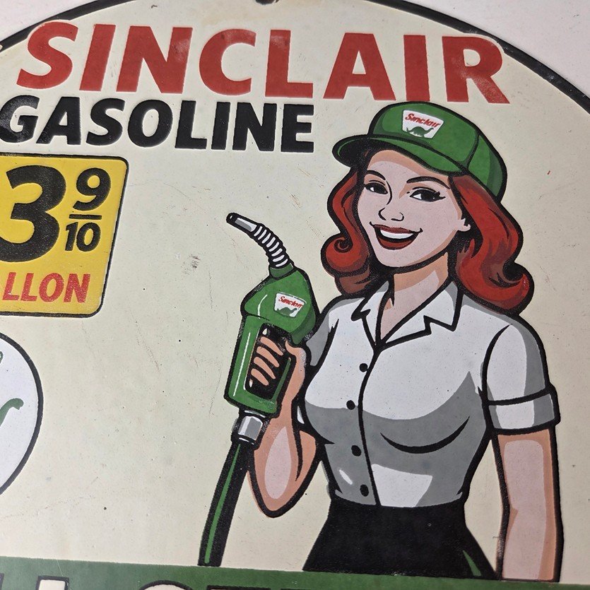 Vintage Sinclair Gasoline Sign - Full Service Gas Oil Pump Porcelain Sign - Image 3