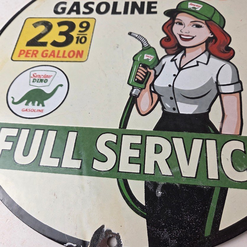 Vintage Sinclair Gasoline Sign - Full Service Gas Oil Pump Porcelain Sign - Image 4