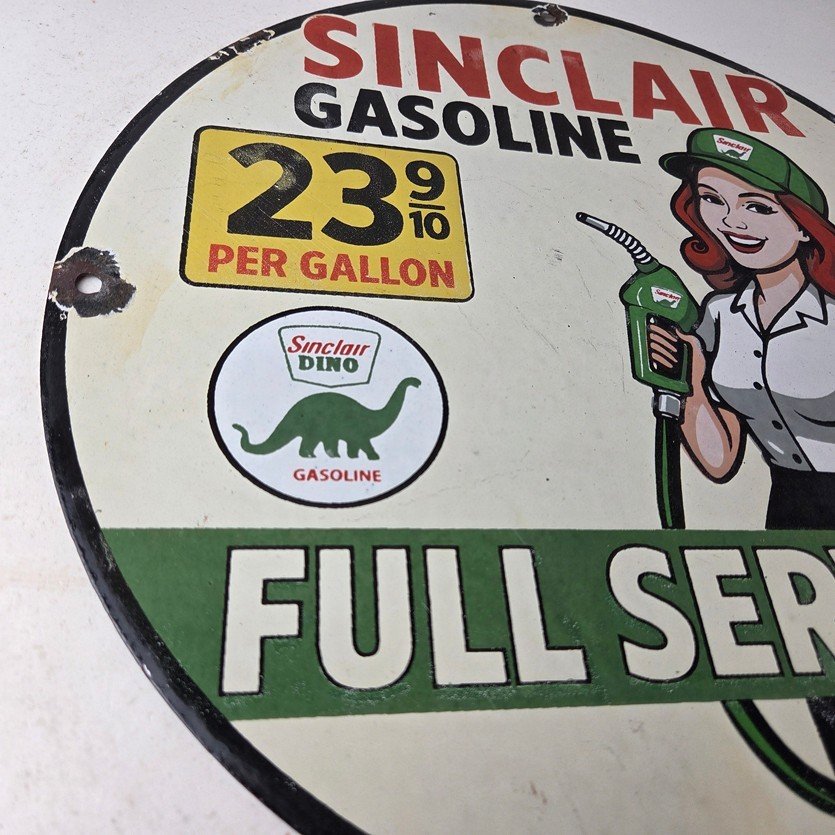 Vintage Sinclair Gasoline Sign - Full Service Gas Oil Pump Porcelain Sign - Image 6