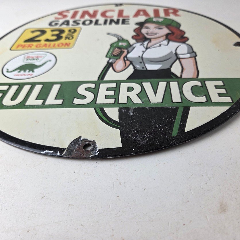 Vintage Sinclair Gasoline Sign - Full Service Gas Oil Pump Porcelain Sign - Image 10