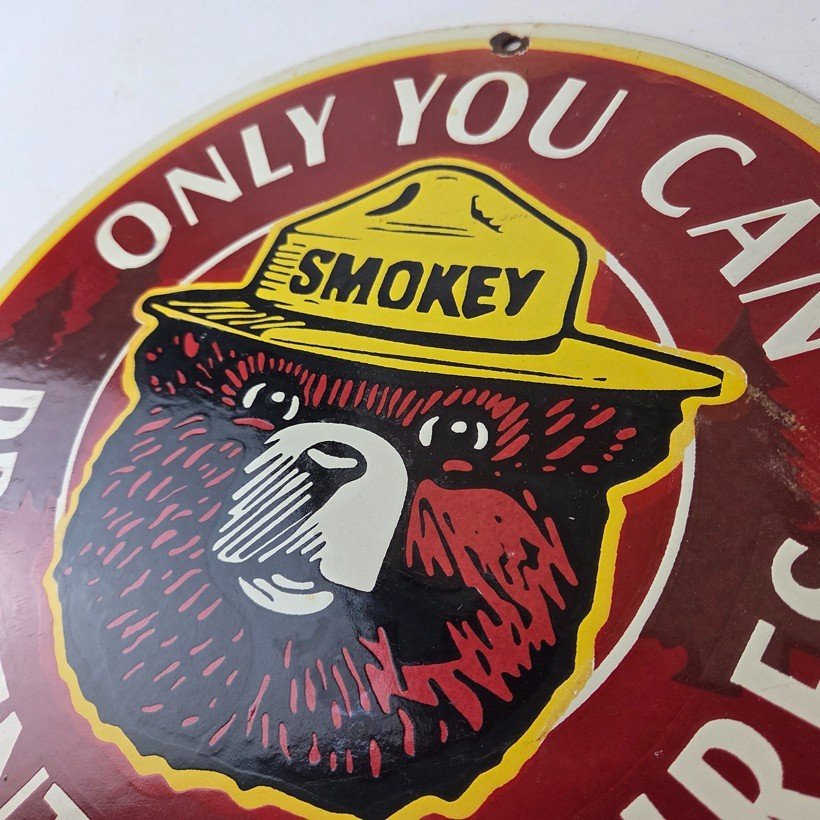 Vintage Smokey Bear Sign - Prevent Wildfires Prevention Porcelain Gas Park Sign - Image 12