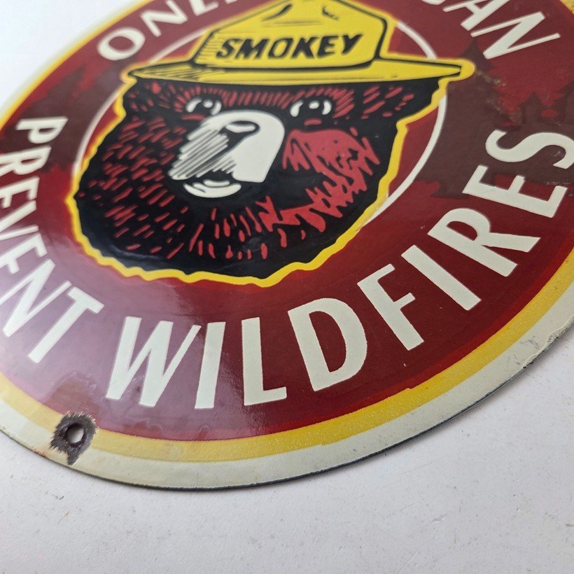 Vintage Smokey Bear Sign - Prevent Wildfires Prevention Porcelain Gas Park Sign - Image 14