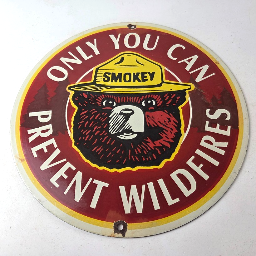Vintage Smokey Bear Sign - Prevent Wildfires Prevention Porcelain Gas Park Sign - Image 15