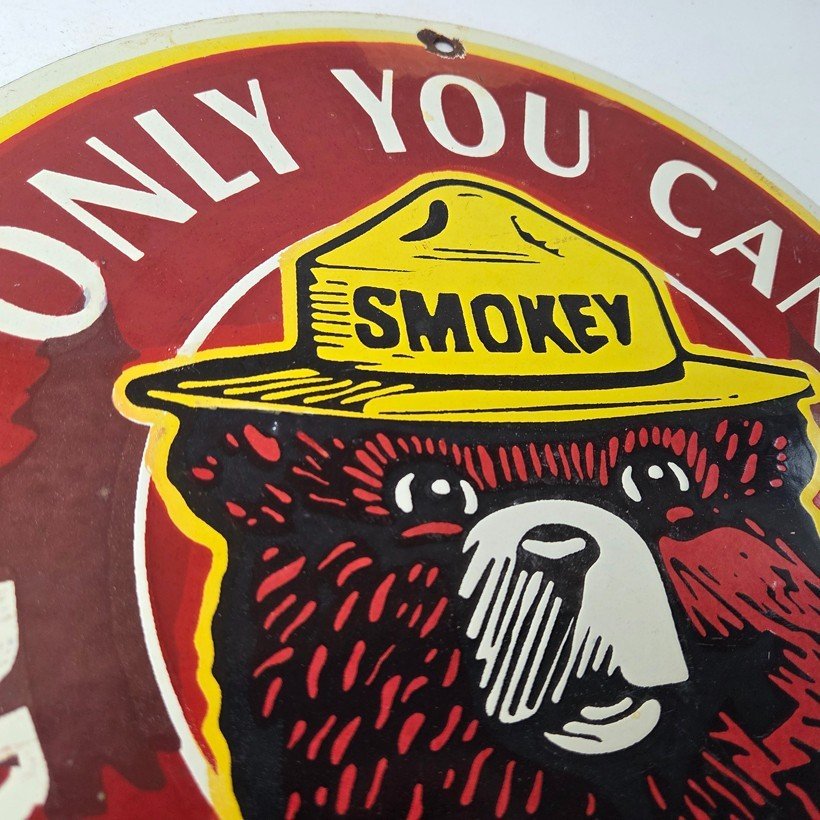 Vintage Smokey Bear Sign - Prevent Wildfires Prevention Porcelain Gas Park Sign - Image 5
