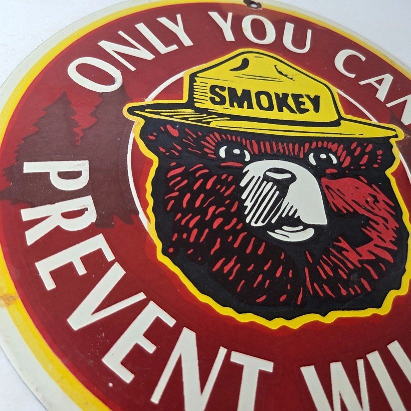 Vintage Smokey Bear Sign - Prevent Wildfires Prevention Porcelain Gas Park Sign - Image 6