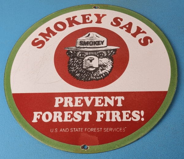 Vintage Smokey Bear Wildfires Porcelain Sign - Prevent Forest Fires Gas Sign