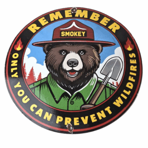 Vintage Smokey Bear Wildfires Sign - Only You, Prevention Gas Porcelain Sign