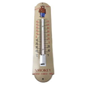Vintage Smokey Sign - Forest Fires Service Pump Ad Sign on Porcelain Thermometer