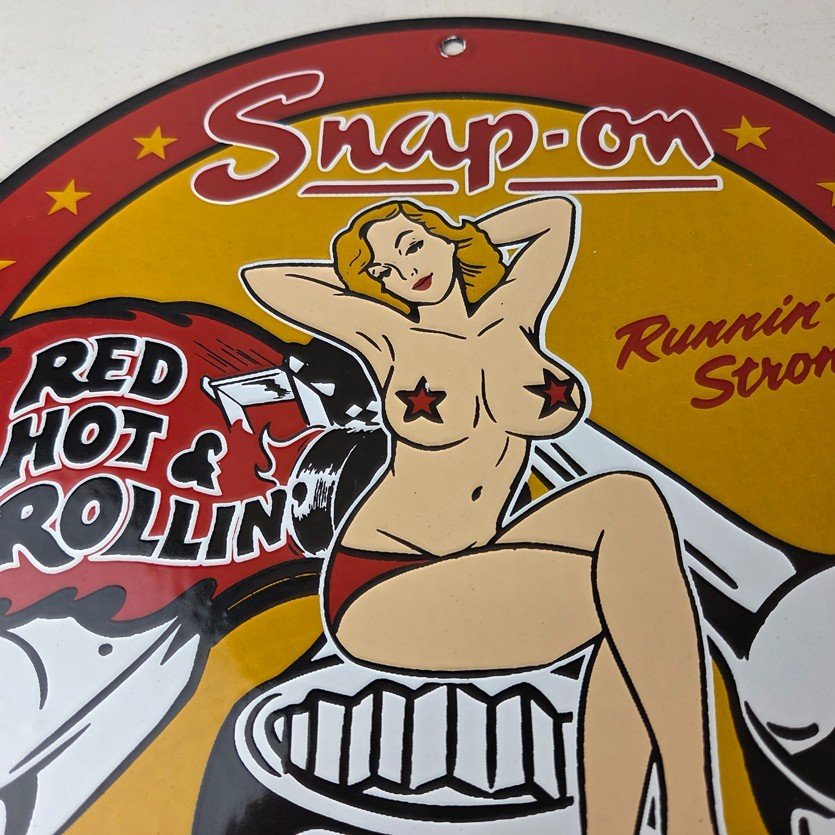 Vintage Snap-On Tools Porcelain Sign - Auto Wrench Gas Service Garage Shop Sign - Image 3