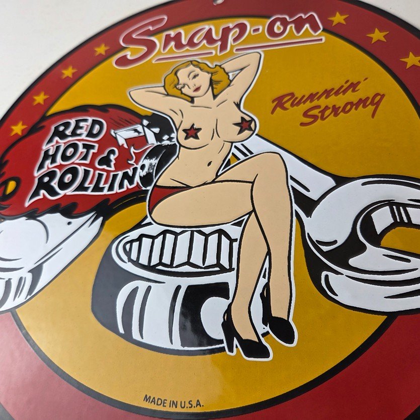 Vintage Snap-On Tools Porcelain Sign - Auto Wrench Gas Service Garage Shop Sign - Image 4