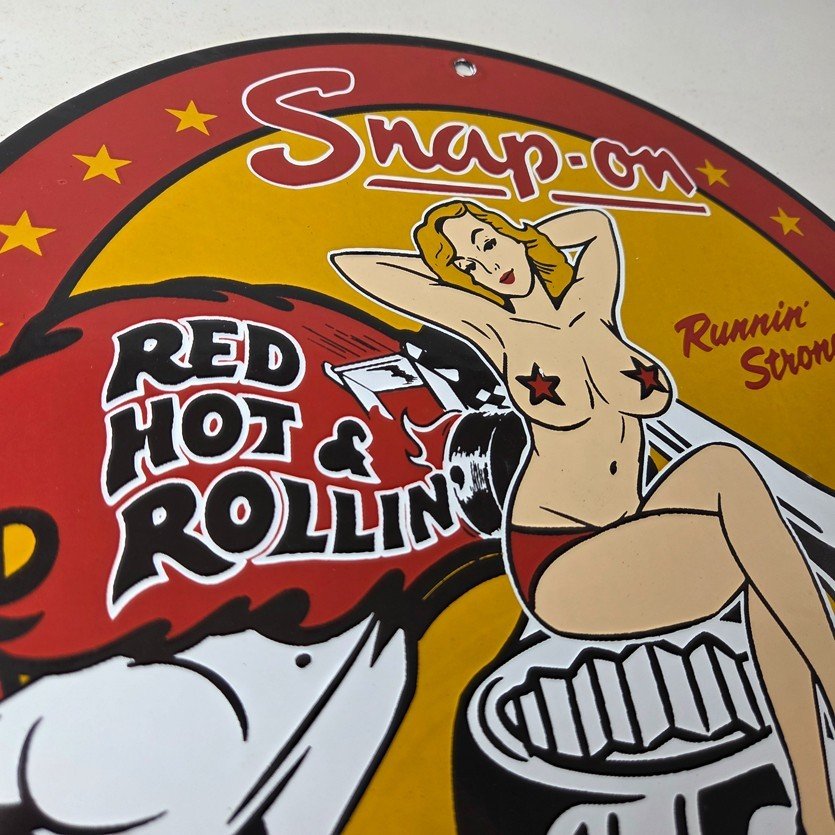 Vintage Snap-On Tools Porcelain Sign - Auto Wrench Gas Service Garage Shop Sign - Image 5