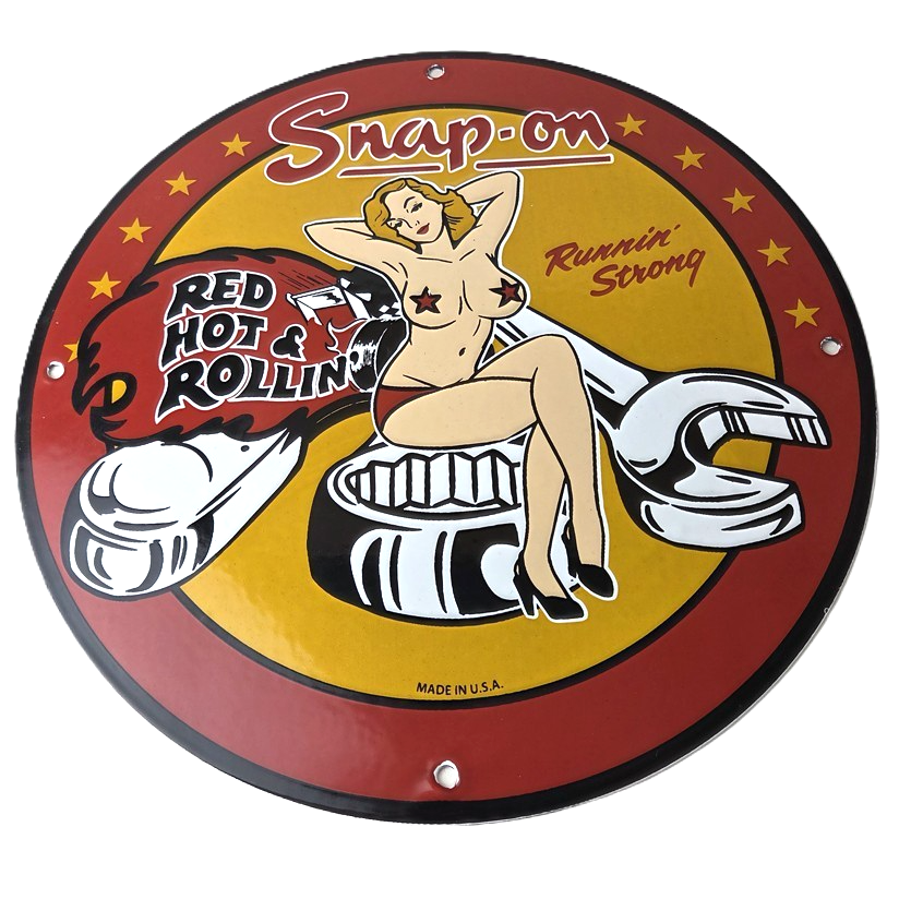 Vintage Snap-On Tools Porcelain Sign - Auto Wrench Gas Service Garage Shop Sign