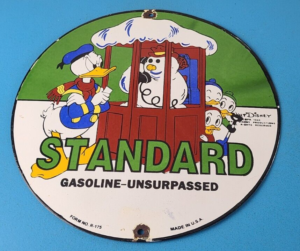 Vintage Standard Gasoline Sign Porcelain Walt Disney Gas Oil Pump Plate Sign 305887995764