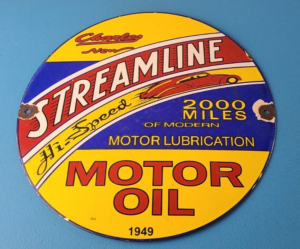 Vintage Streamline Motor Oil Sign Porcelain Gasoline Pump Plate Sign 305879105754