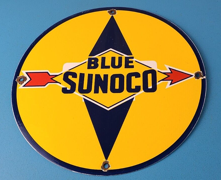 Vintage Sunoco Gasoline Sign Auto Gas Pump Porcelain Motor Oil Sign 305838644274