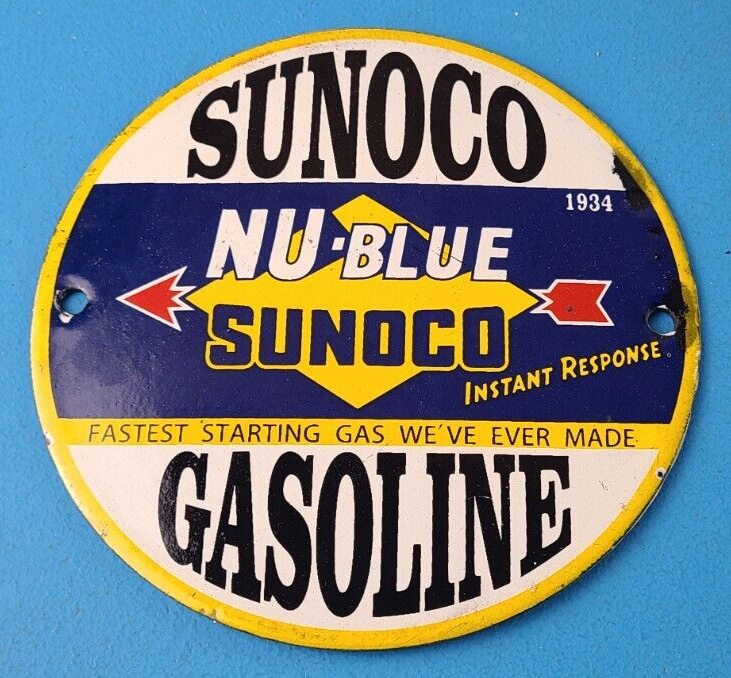 Vintage Sunoco Gasoline Sign Gas Service Station Pump Plate Porcelain Sign 305838646604