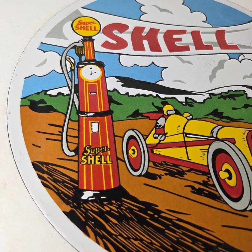 Vintage Super Shell Racing Gasoline Sign - Finish Line Gas Pump Porcelain Sign - Image 6