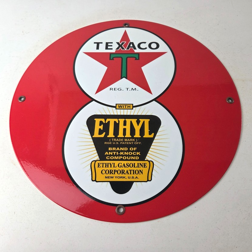Vintage Texaco Ethyl Gasoline Porcelain Sign - Red Star Anti-Knock Sign - Image 15