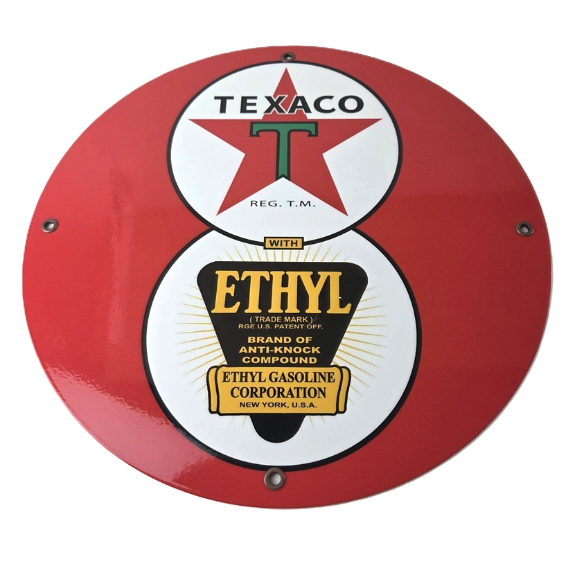 Vintage Texaco Ethyl Gasoline Porcelain Sign - Red Star Anti-Knock Sign