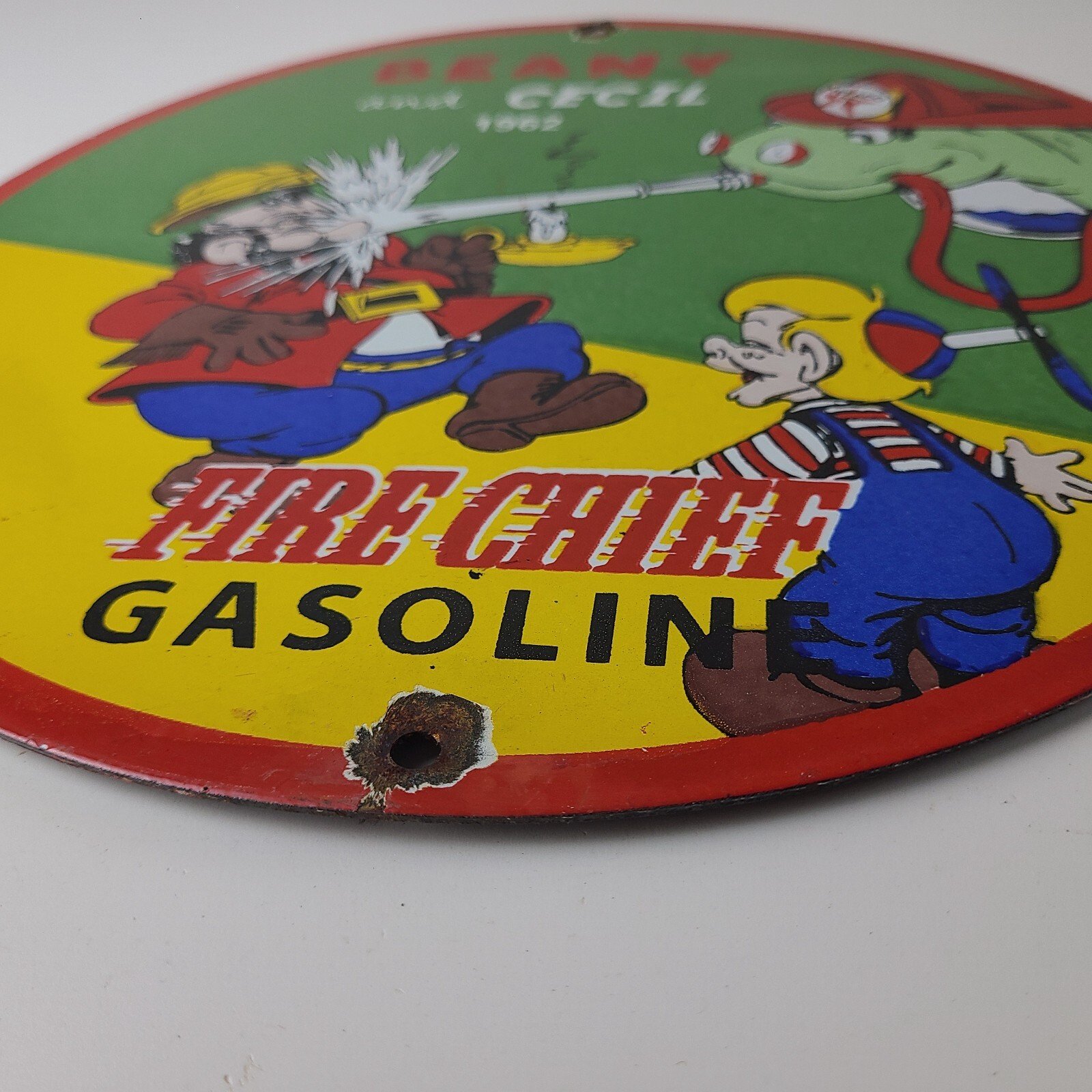 Vintage Texaco Gasoline Porcelain Sign - Firefighter Cecil Gas Pump Plate Sign - Image 11