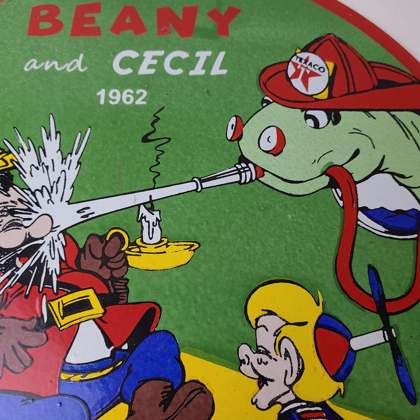 Vintage Texaco Gasoline Porcelain Sign - Firefighter Cecil Gas Pump Plate Sign - Image 3