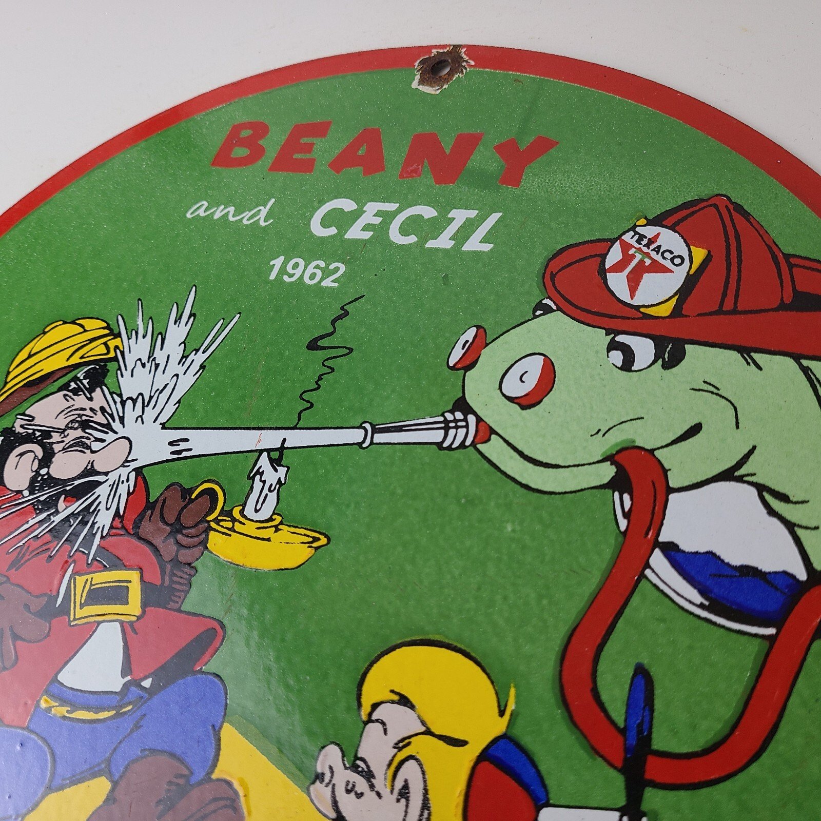 Vintage Texaco Gasoline Porcelain Sign - Firefighter Cecil Gas Pump Plate Sign - Image 8