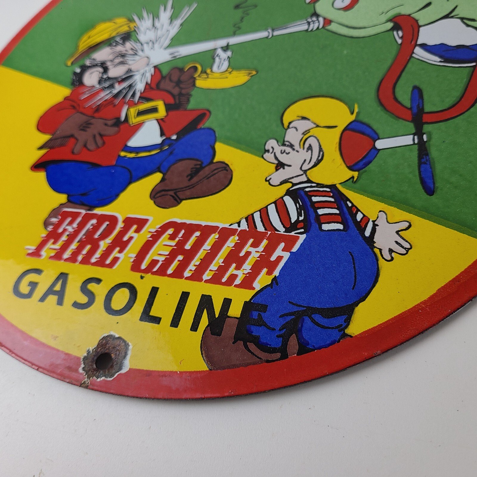 Vintage Texaco Gasoline Porcelain Sign - Firefighter Cecil Gas Pump Plate Sign - Image 10