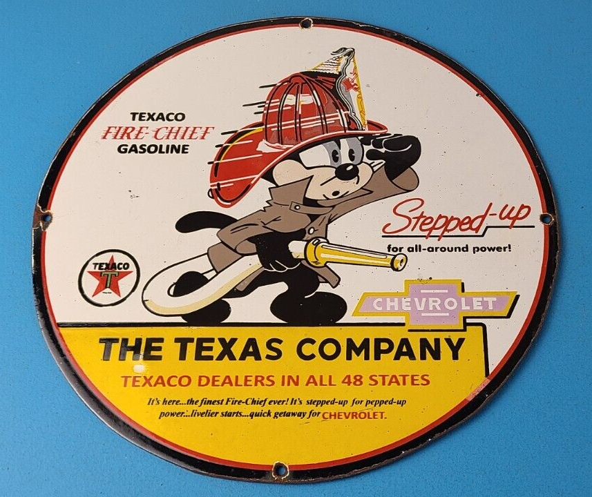 Vintage Texaco Gasoline Sign Chevrolet Felix The Cat Porcelain Gas Pump Sign 305838655284