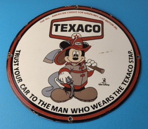 Vintage Texaco Gasoline Sign Walt Disney Mickey Mouse Porcelain Gas Pump Sign 305889903024