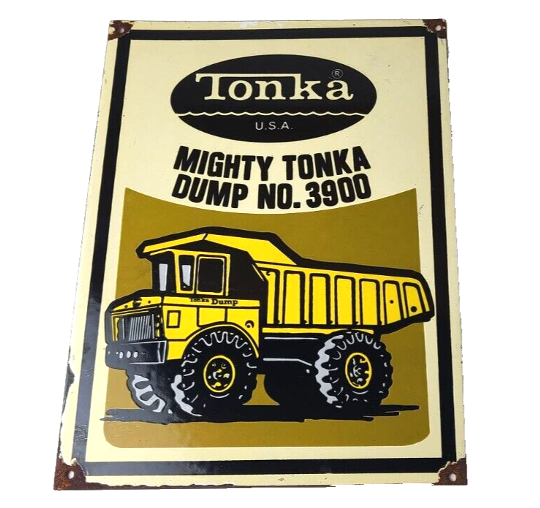 Vintage Tonka Dump Truck Sign - Metal Toy Die Cast Kids Porcelain Gas Pump Sign
