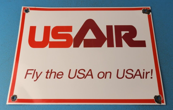 Vintage US Air Airlines Sign Aviation Airplane USA Gas Pump Porcelain Sign