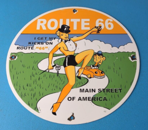 Vintage US Route 66 Sign Porcelain Highway Road Kicks on 66 Gas Pump Sign 305872538594