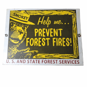 Vintage USA Forest Service Sign - Smokey the Bear Hiking Gas Porcelain Sign
