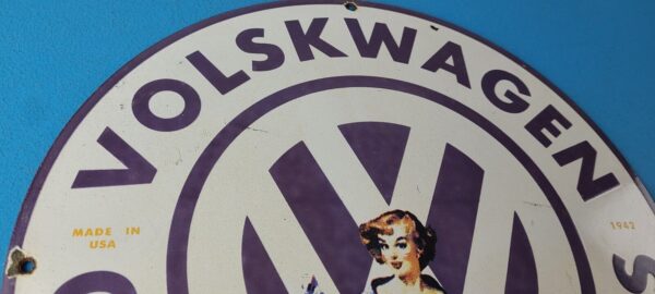 Vintage Volkswagen Sign Porcelain Dealership Sales VW Automobile Gas Pump Sign 305741362714 4