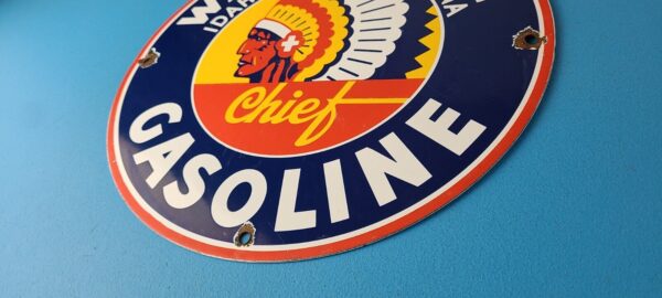 Vintage Washington Gasoline Sign Indian Chief Gas Porcelain Service Pump Sign 305743209144 9