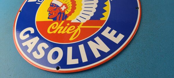 Vintage Washington Gasoline Sign Indian Chief Gas Pump Porcelain Service Sign