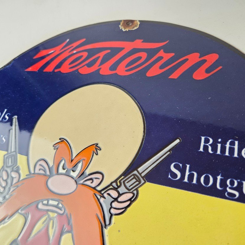 Vintage Western Ammo Firearms Sign - Gun Shop Porcelain Gas Station Pump Sign - Image 12