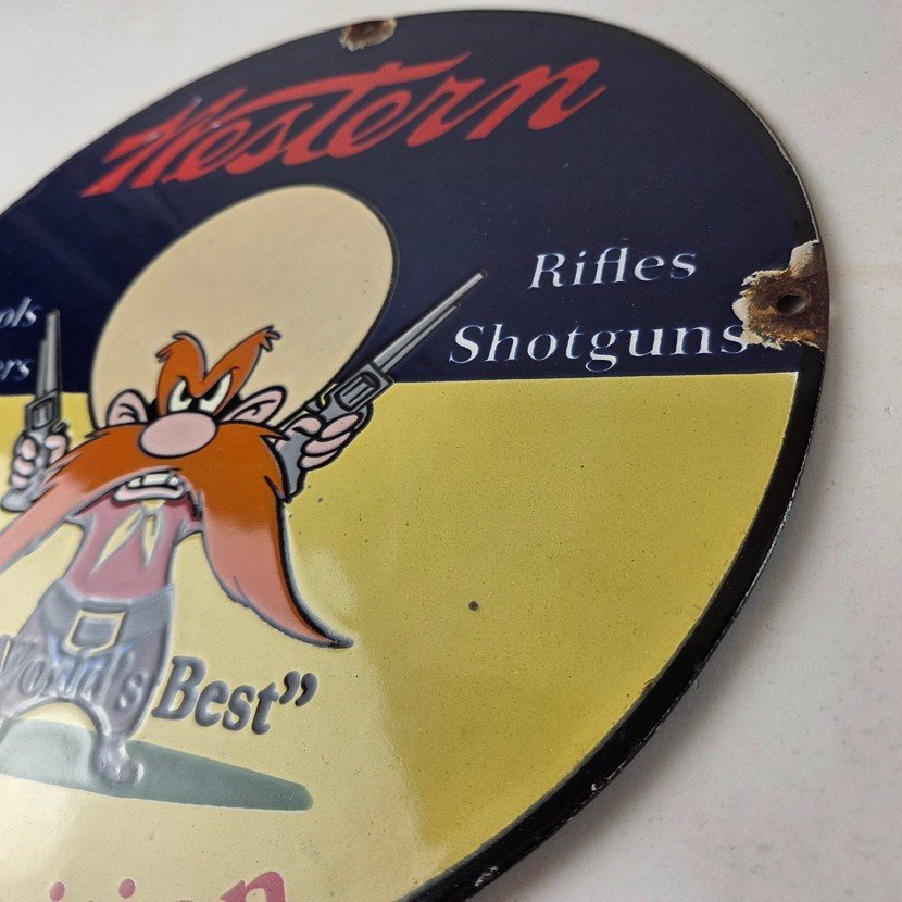 Vintage Western Ammo Firearms Sign - Gun Shop Porcelain Gas Station Pump Sign - Image 13